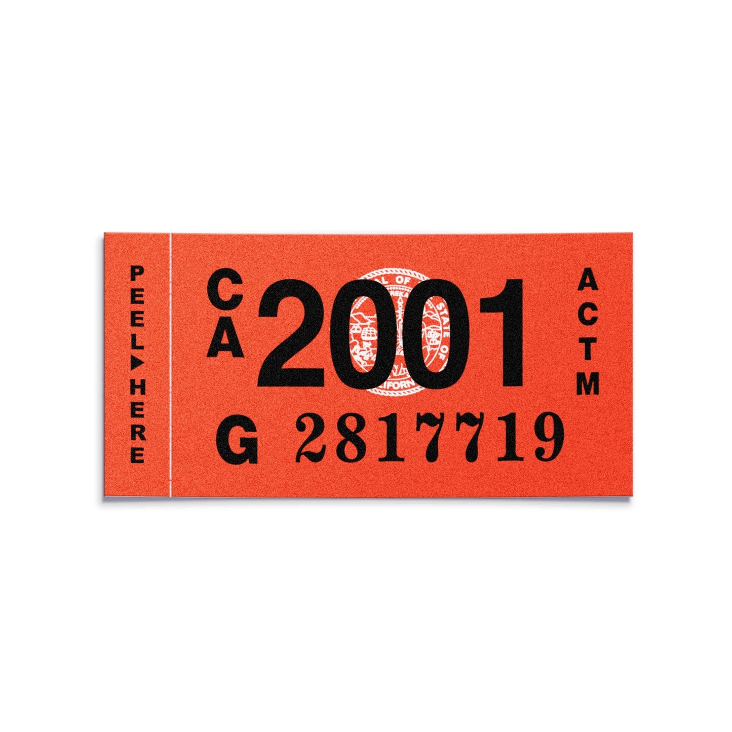 California license plate 2001 year sticker — Classic Series — reproduction shown on white background