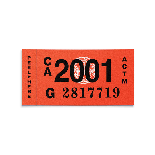 California license plate 2001 year sticker — Classic Series — reproduction shown on white background
