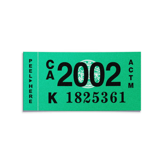 California license plate 2002 year sticker — Classic Series — reproduction shown on white background