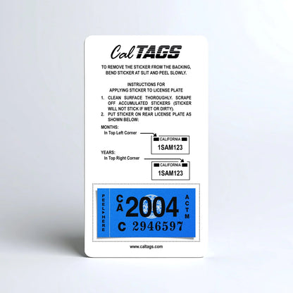California license plate 2004 year sticker mounted on CalTags display card — Classic Series