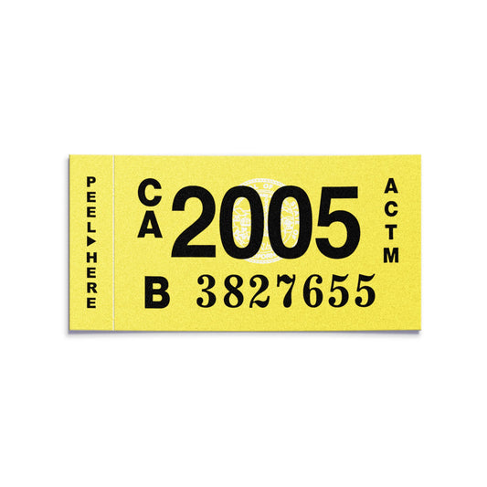California license plate 2005 year sticker — Classic Series — reproduction shown on white background