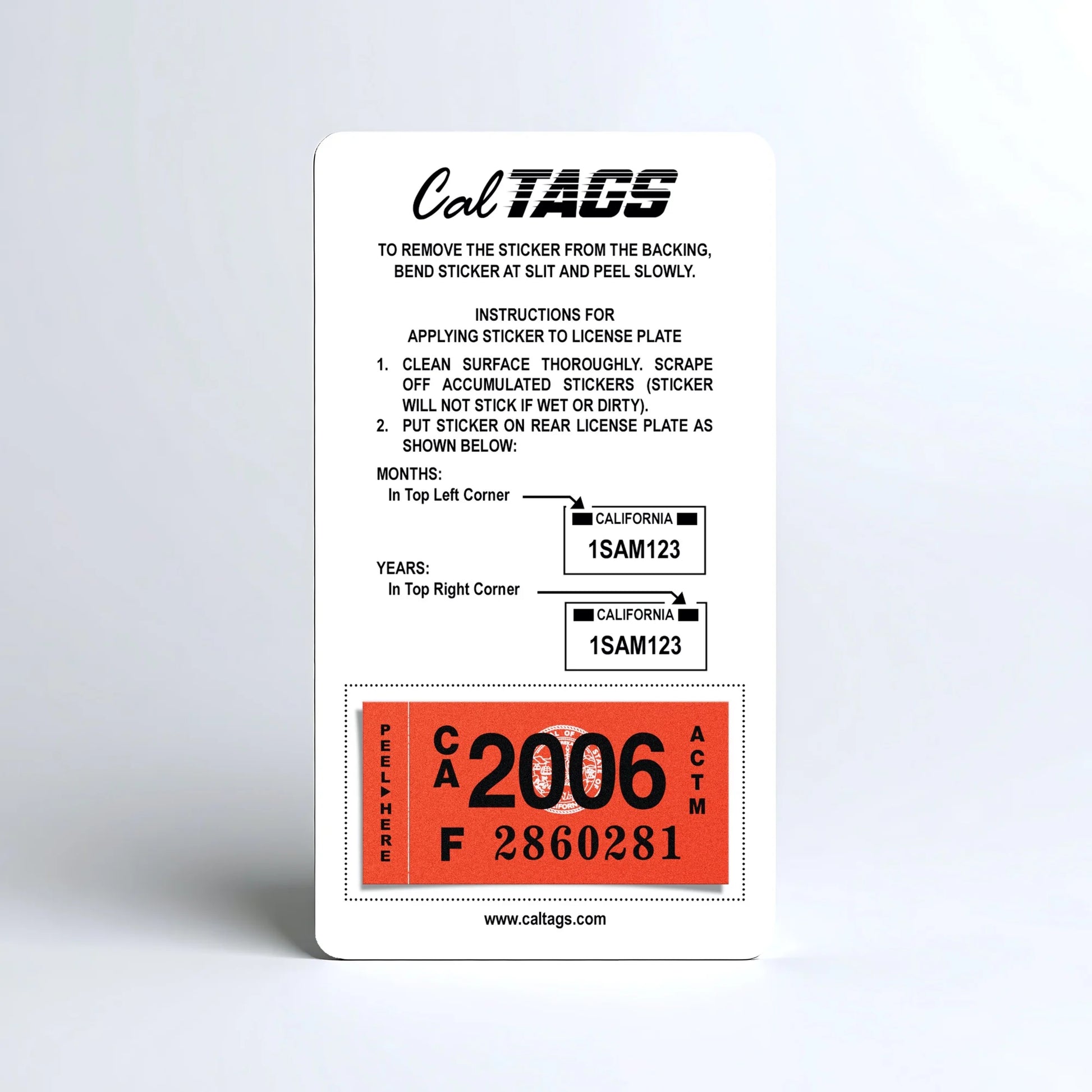 California license plate 2006 year sticker mounted on CalTags display card — Classic Series