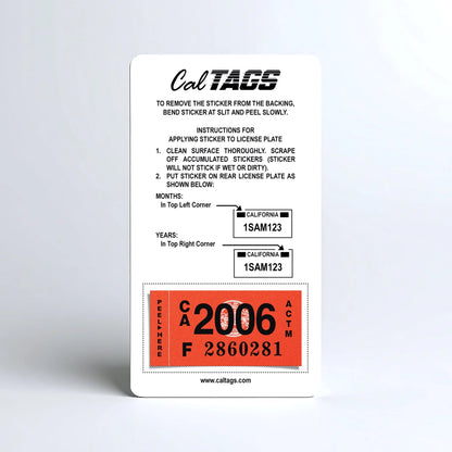 California license plate 2006 year sticker mounted on CalTags display card — Classic Series