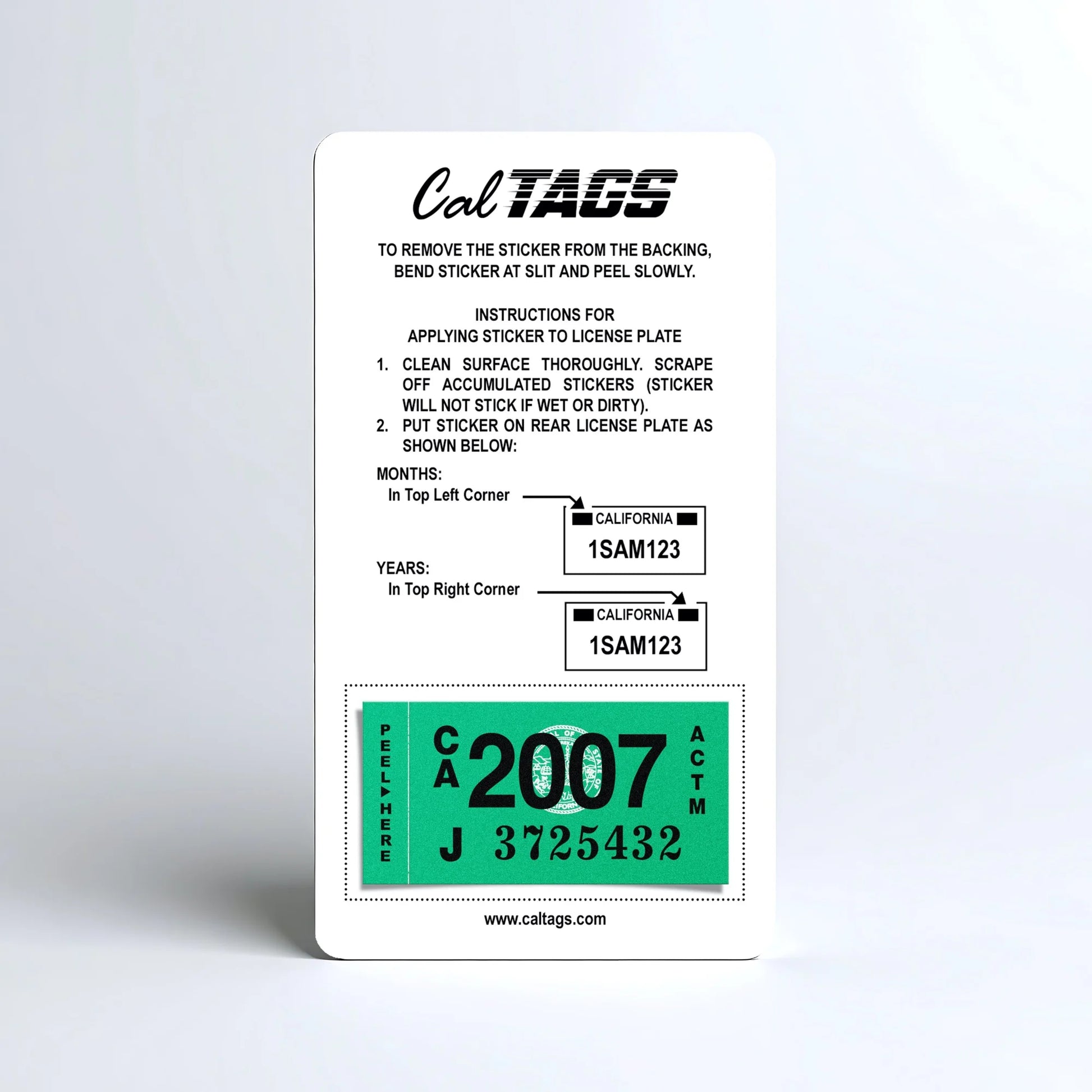 California license plate 2007 year sticker mounted on CalTags display card — Classic Series
