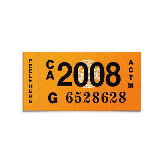 California license plate 2008 year sticker — Classic Series — reproduction shown on white background