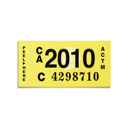 California license plate 2010 year sticker — Classic Series — reproduction shown on white background