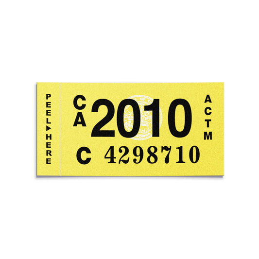 California license plate 2010 year sticker — Classic Series — reproduction shown on white background