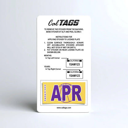 California license plate April month sticker mounted on CalTags display card — Courtside Series