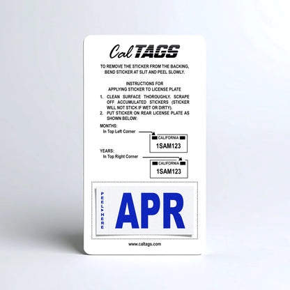 California license plate April month sticker mounted on CalTags display card — Modern Series
