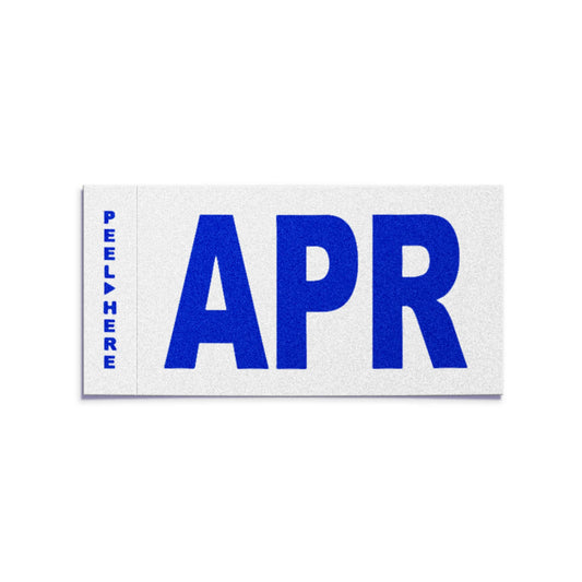 California license plate April month sticker — Modern Series — reproduction shown on white background