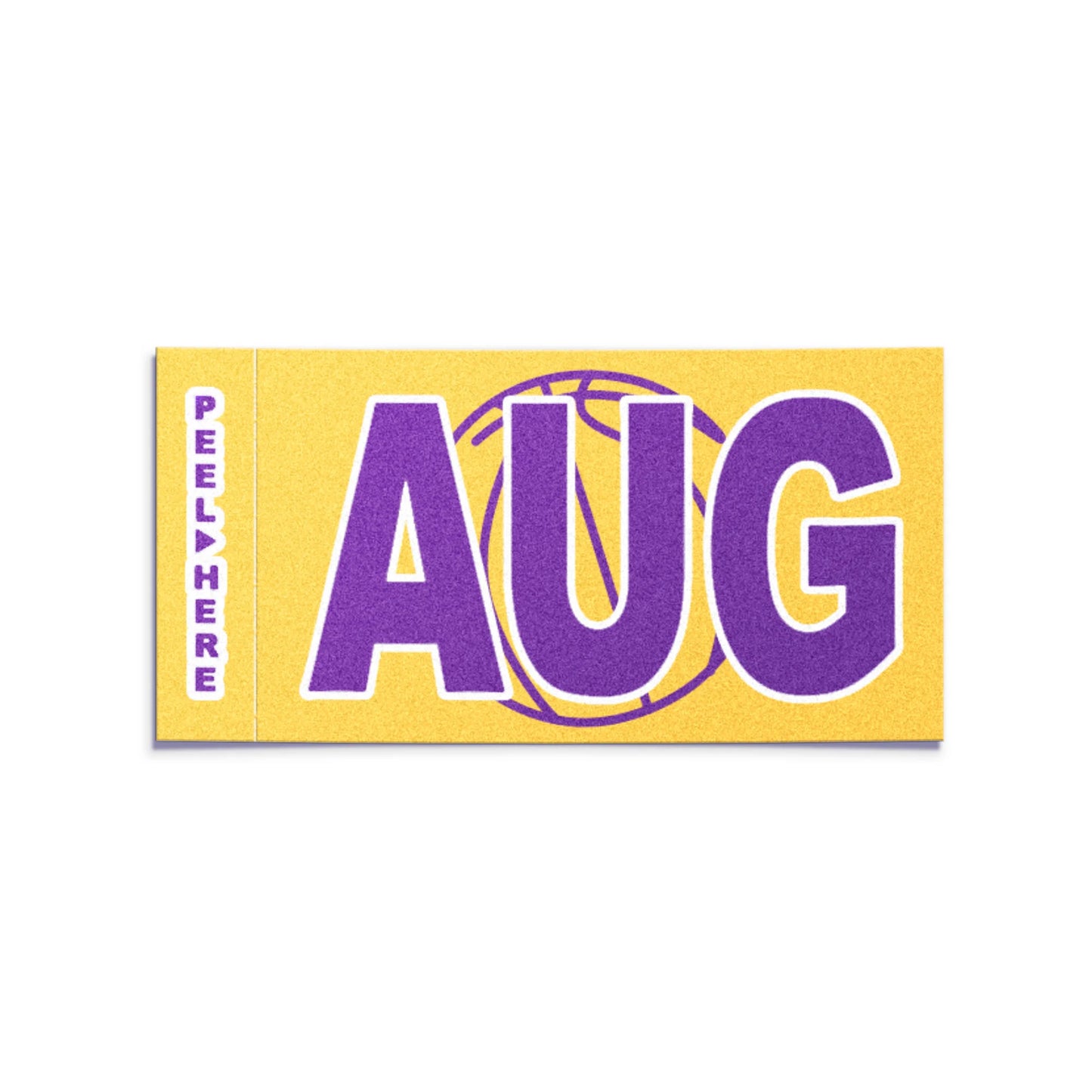 California license plate August month sticker — Courtside Series — reproduction shown on white background