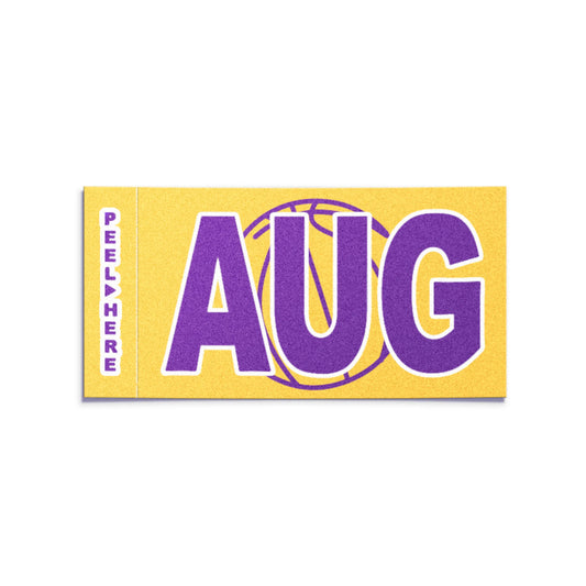 California license plate August month sticker — Courtside Series — reproduction shown on white background