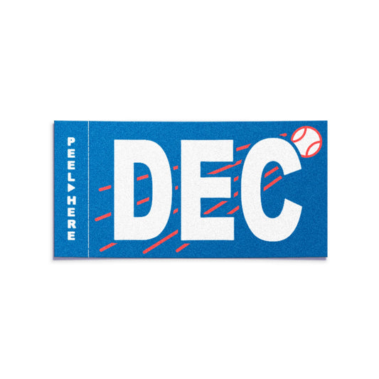 California license plate December month sticker — Ballpark Series — reproduction shown on white background