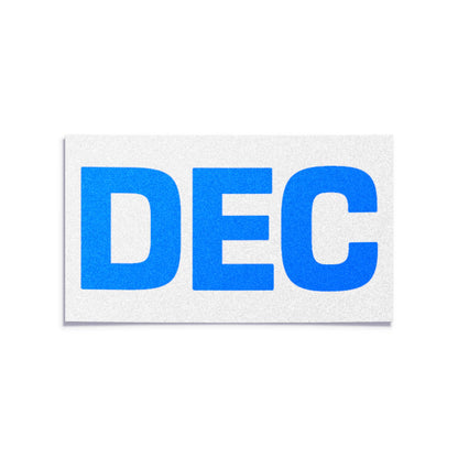 California license plate December month sticker — Blue Series — reproduction shown on white background