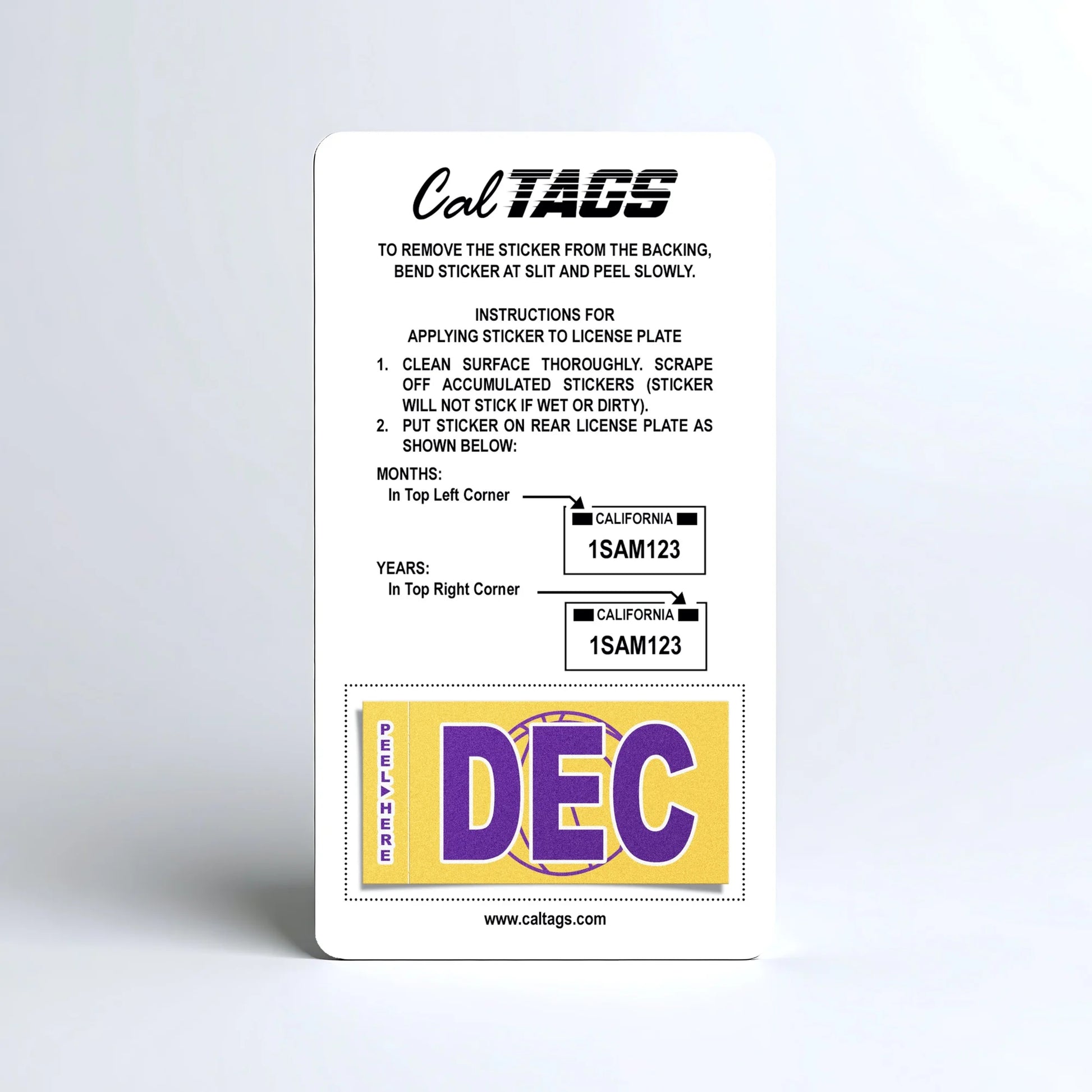 California license plate December month sticker mounted on CalTags display card — Courtside Series