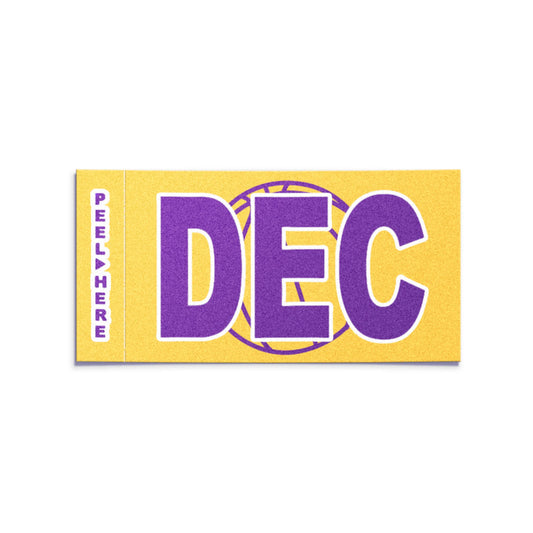 California license plate December month sticker — Courtside Series — reproduction shown on white background