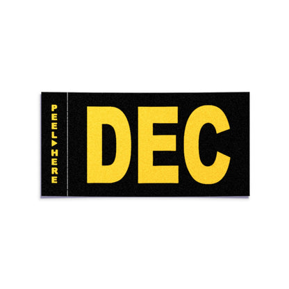 California license plate December month sticker — Legacy Series — reproduction shown on white background