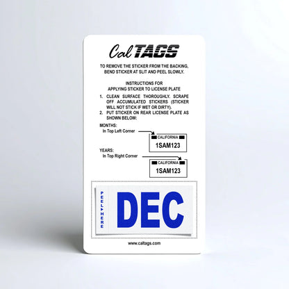 California license plate December month sticker mounted on CalTags display card — Modern Series