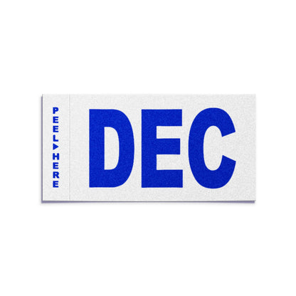 California license plate December month sticker — Modern Series — reproduction shown on white background