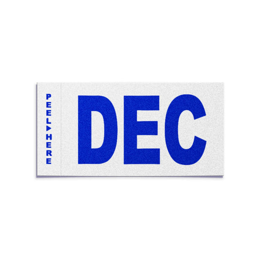California license plate December month sticker — Modern Series — reproduction shown on white background