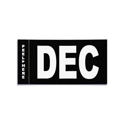 California license plate December month sticker — Stealth Series — reproduction shown on white background
