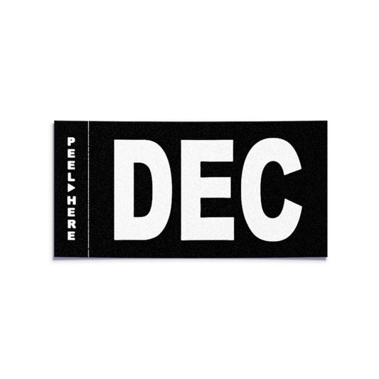 California license plate December month sticker — Stealth Series — reproduction shown on white background