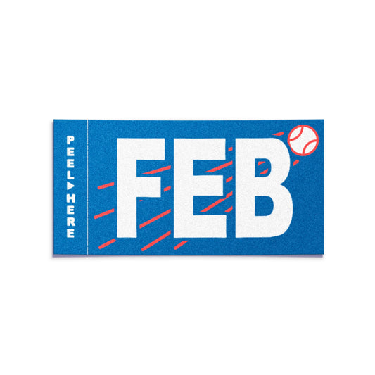 California license plate February month sticker — Ballpark Series — reproduction shown on white background
