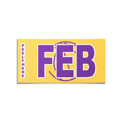 California license plate February month sticker — Courtside Series — reproduction shown on white background