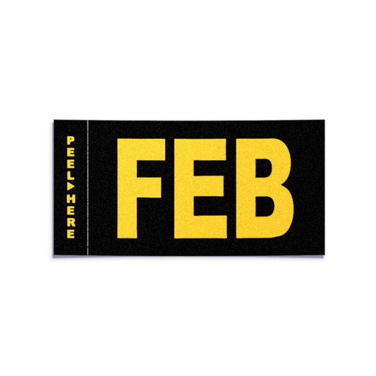 California license plate February month sticker — Legacy Series — reproduction shown on white background