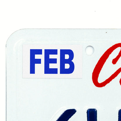 California license plate February month sticker applied to upper corner of white California plate — Modern Series