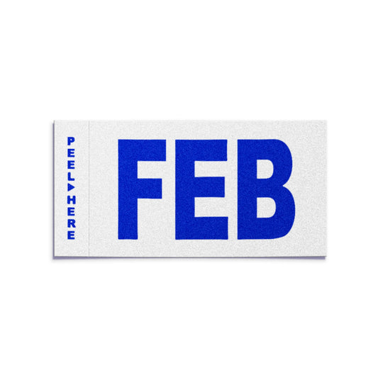 California license plate February month sticker — Modern Series — reproduction shown on white background
