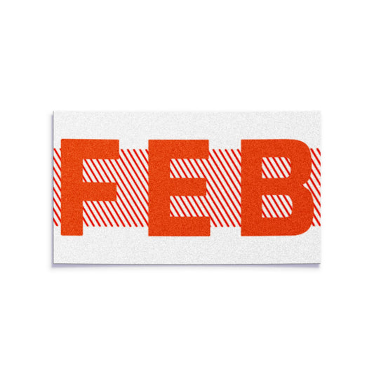 California license plate February month sticker — Red Series — reproduction shown on white background