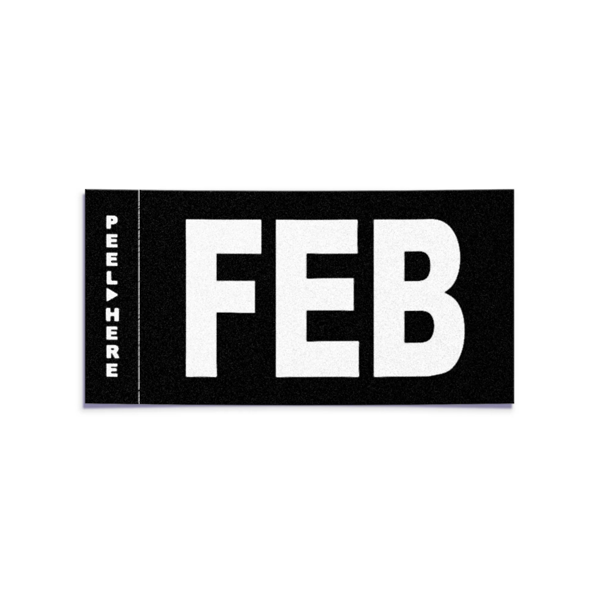California license plate February month sticker — Stealth Series — reproduction shown on white background