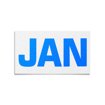 California license plate January month sticker — Blue Series — reproduction shown on white background