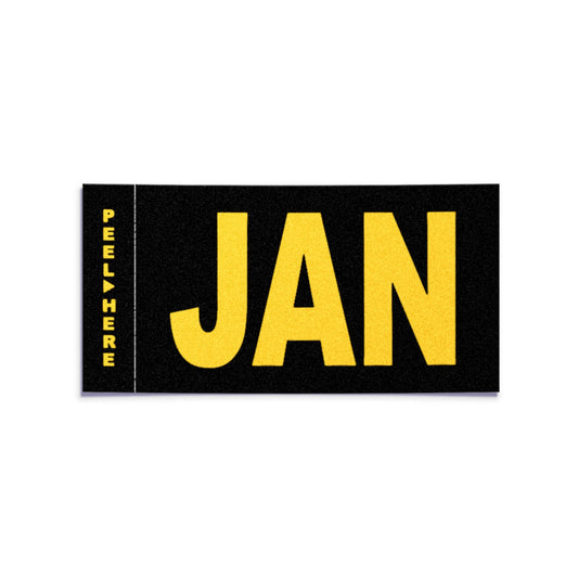 California license plate January month sticker — Legacy Series — reproduction shown on white background