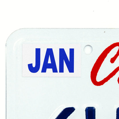 California license plate January month sticker applied to upper corner of white California plate — Modern Series