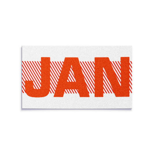 California license plate January month sticker — Red Series — reproduction shown on white background