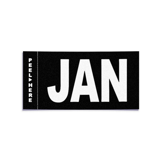 California license plate January month sticker — Stealth Series — reproduction shown on white background