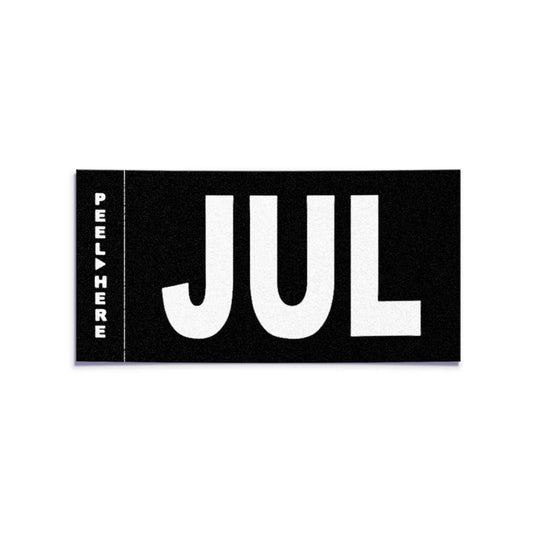 California license plate July month sticker — Stealth Series — reproduction shown on white background