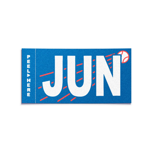 California license plate June month sticker — Ballpark Series — reproduction shown on white background