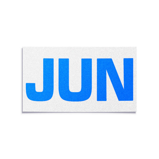 California license plate June month sticker — Blue Series — reproduction shown on white background