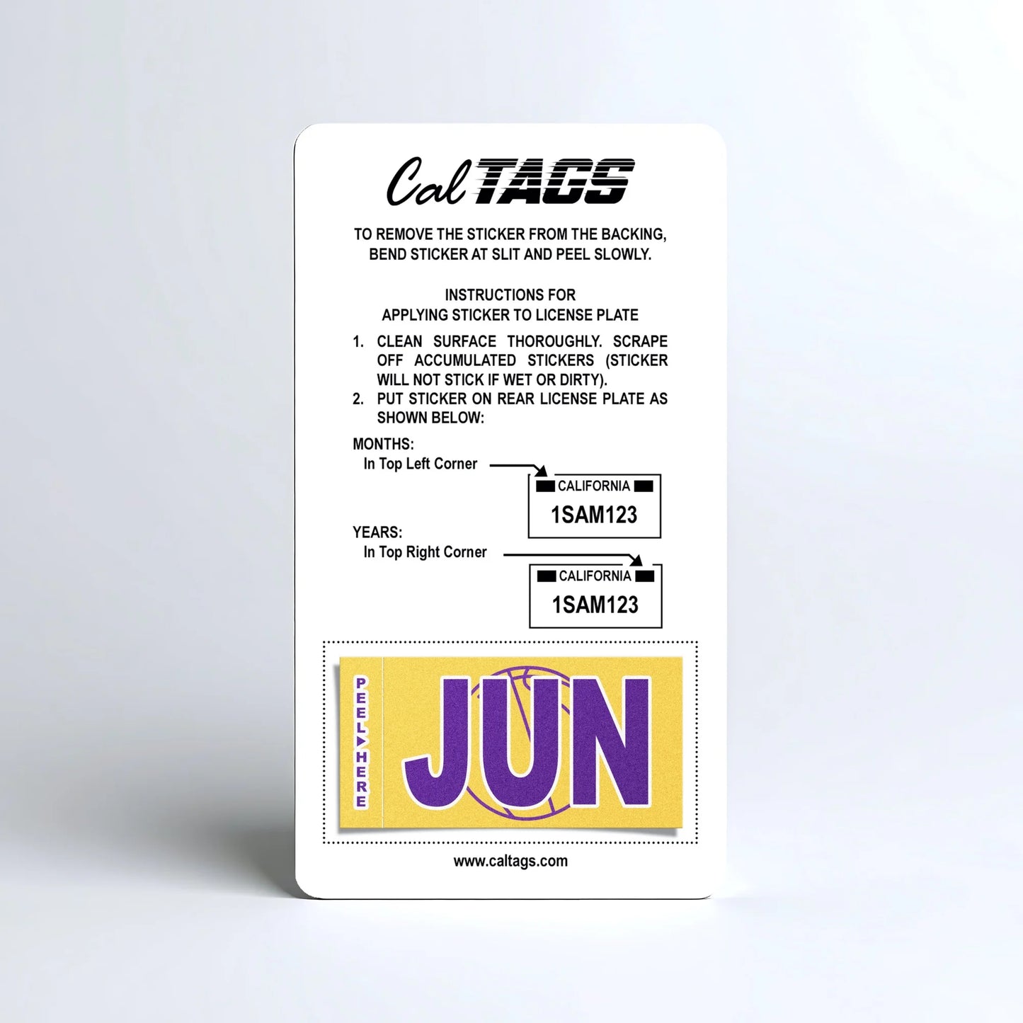 California license plate June month sticker mounted on CalTags display card — Courtside Series
