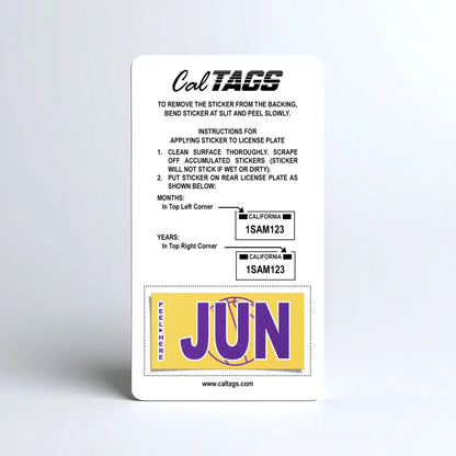 California license plate June month sticker mounted on CalTags display card — Courtside Series