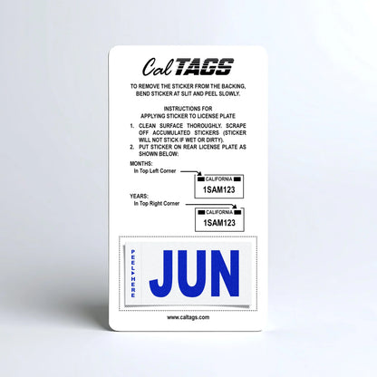 California license plate June month sticker mounted on CalTags display card — Modern Series
