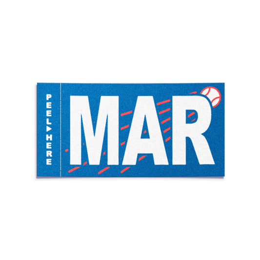 California license plate March month sticker — Ballpark Series — reproduction shown on white background