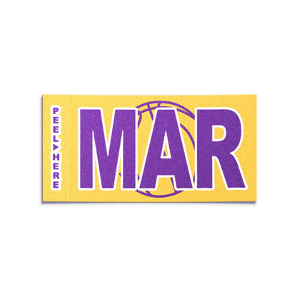 California license plate March month sticker — Courtside Series — reproduction shown on white background