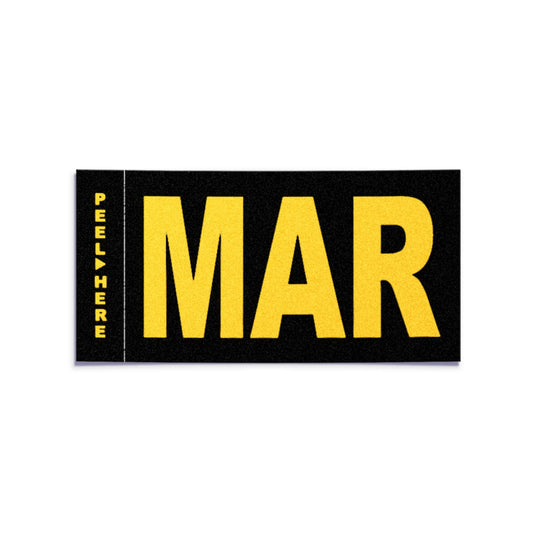 California license plate March month sticker — Legacy Series — reproduction shown on white background