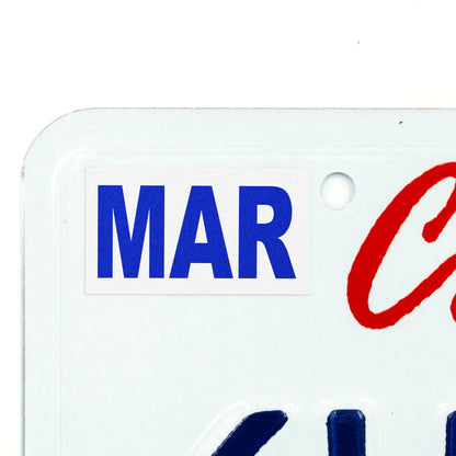 California license plate March month sticker applied to upper corner of white California plate — Modern Series