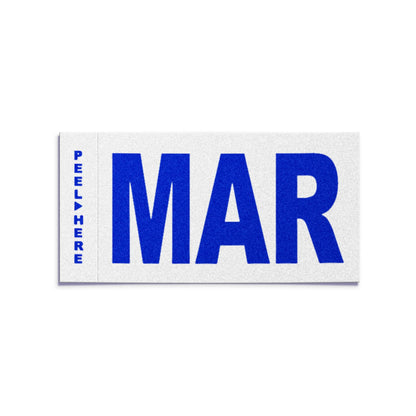 California license plate March month sticker — Modern Series — reproduction shown on white background