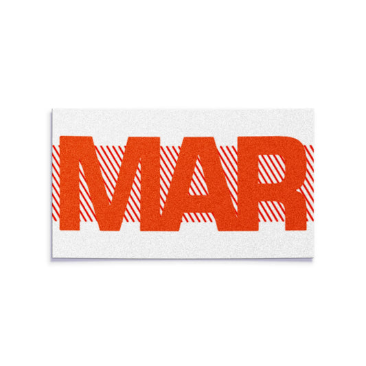 California license plate March month sticker — Red Series — reproduction shown on white background